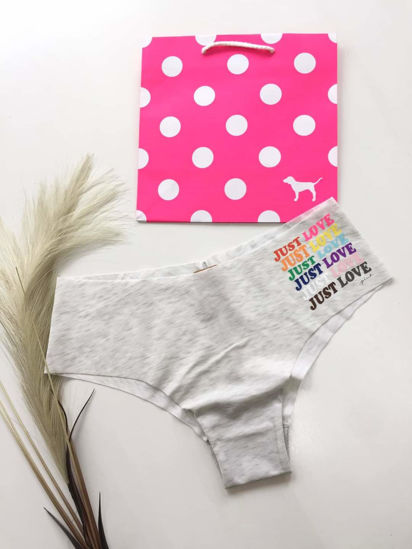 Imagen de PINK Panty No-Show Cheekster Gris Claro Y Letras de Colores